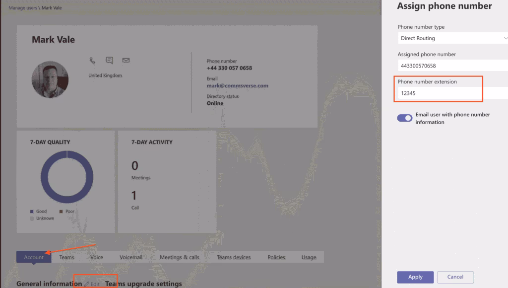 Assigning an extension in Teams