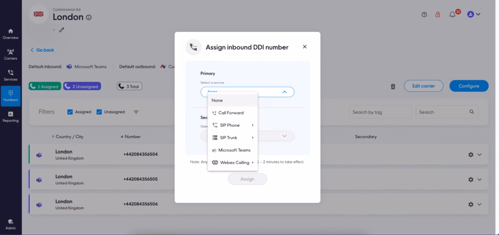 Redirect Unassigned Numbers to any user of service connected to Callroute