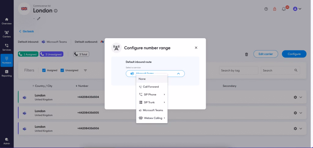 redirect entire unassigned range in callroute