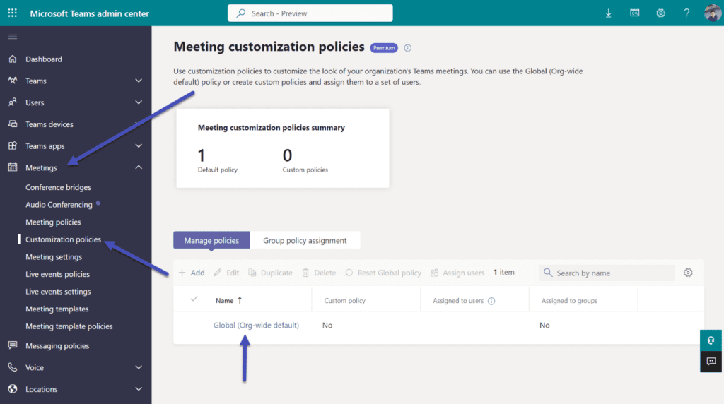 Adding a global (organizational) meeting background 