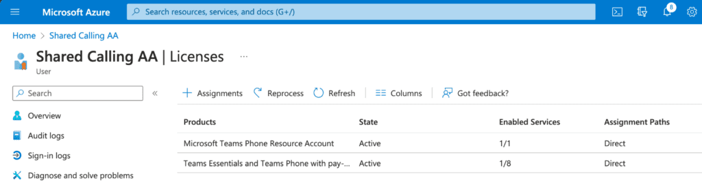 Licensing an account with Microsoft Teams Shared Calling