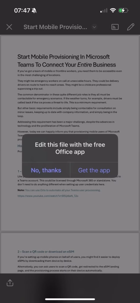 Editing a Word doc via Microsoft Teams in the mobile app Editing a Word doc via Microsoft Teams in the mobile app