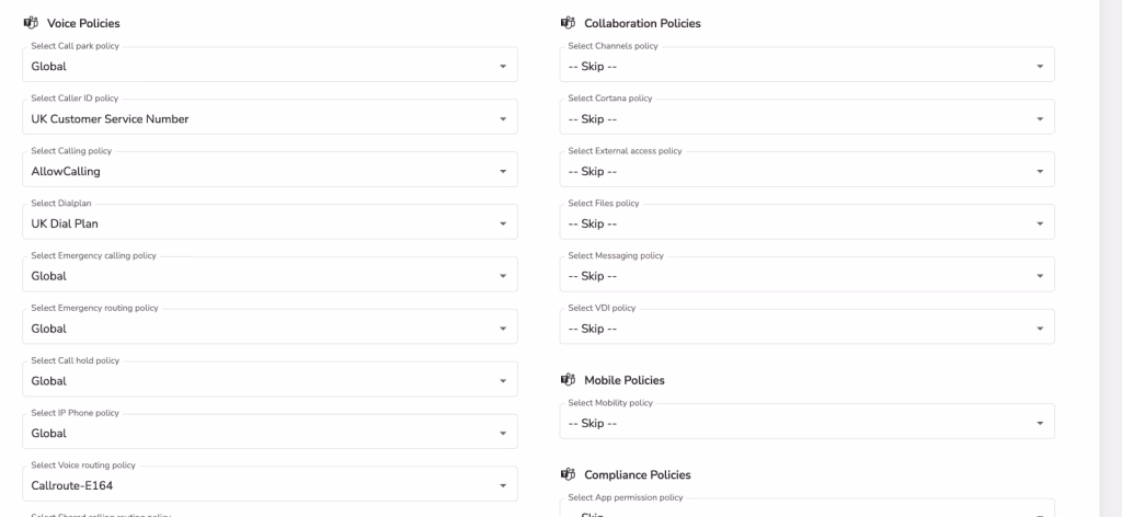 When you come to assign a phone number to a user, you just select the required user persona and all these policies will get assigned to the user as well, taking over 20 clicks of a mouse down to one.