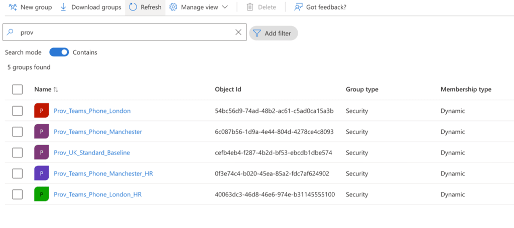 Groups displayed in the Microsoft Entra admin center Groups displayed in the Microsoft Entra admin center