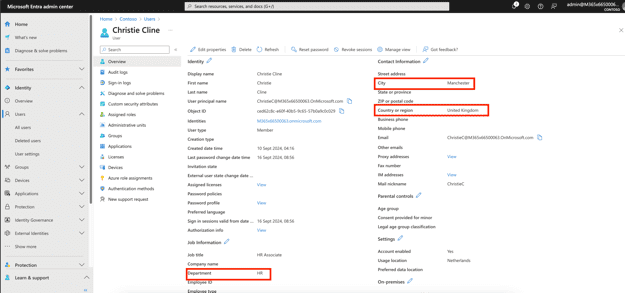User address details in the Entra admin center User address details in the Entra admin center