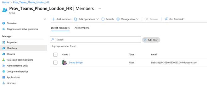 Members displayed in the members section of the Entra admin center