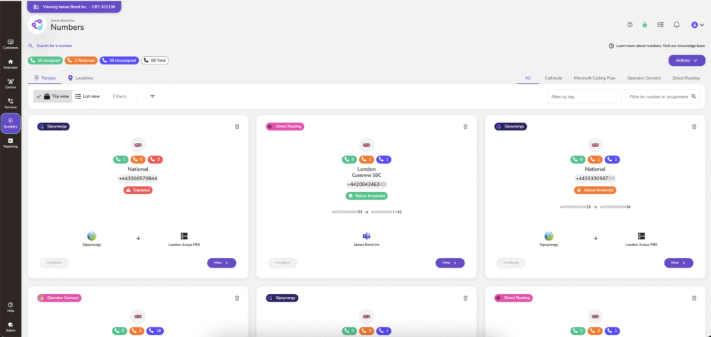 View Number Ranges In One Place With Callroute