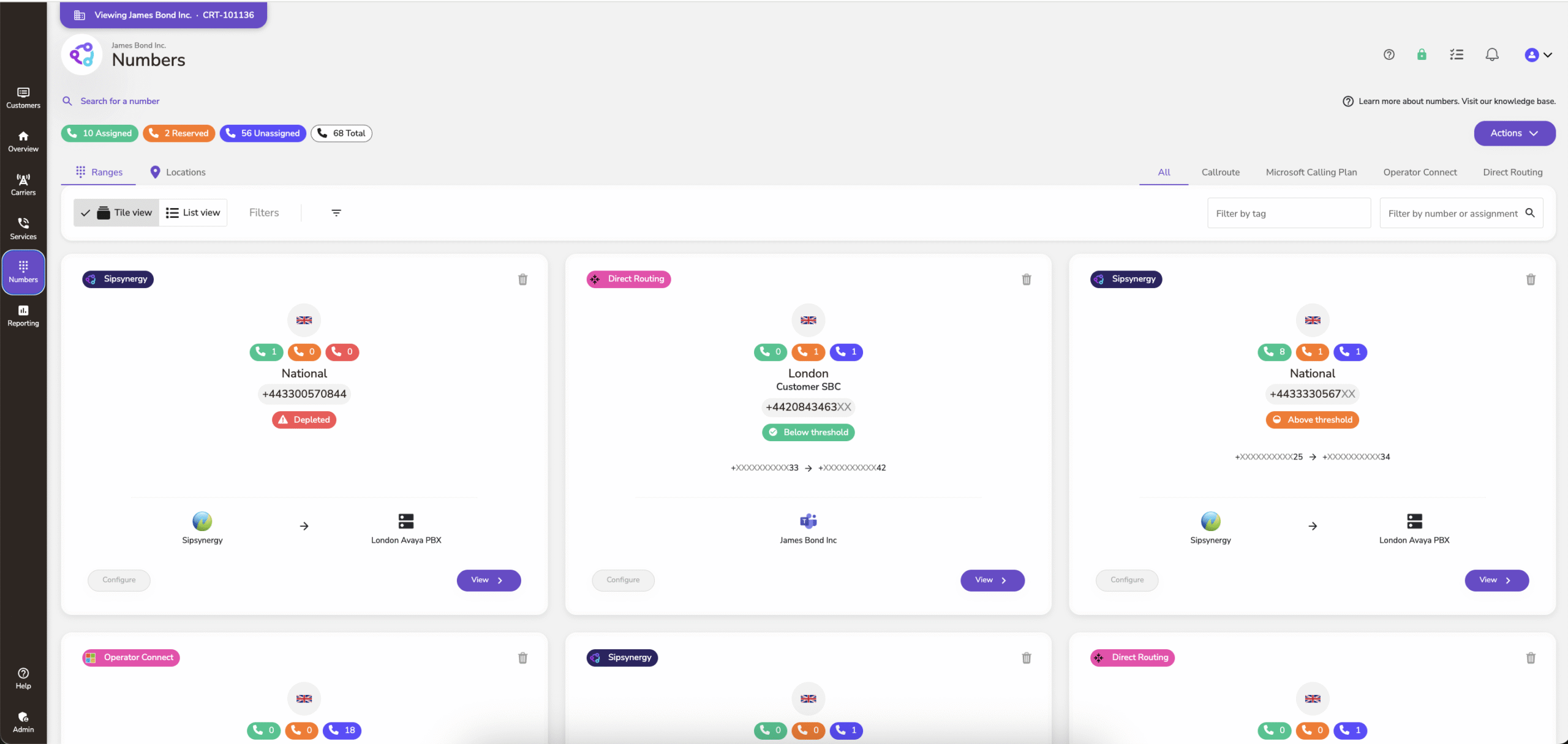 Use our UC provisioning tool for number management too View Number Ranges In One Place With Callroute