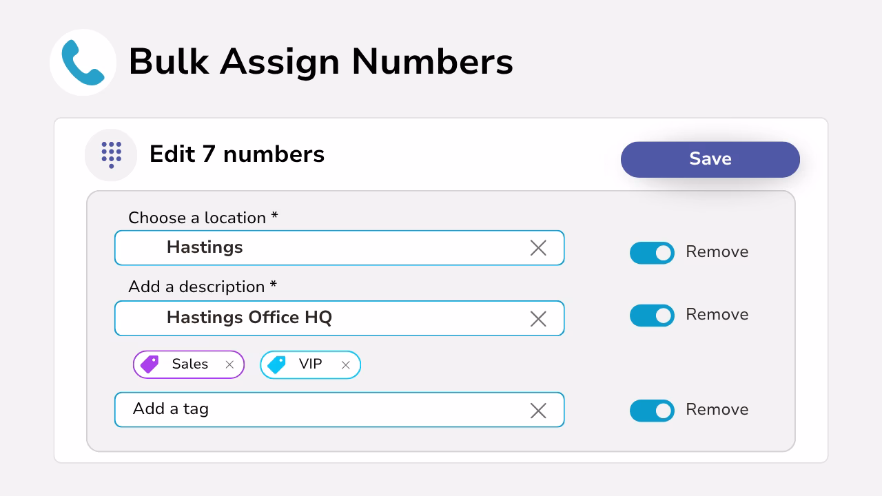 Diagram showing bulk number assignment.