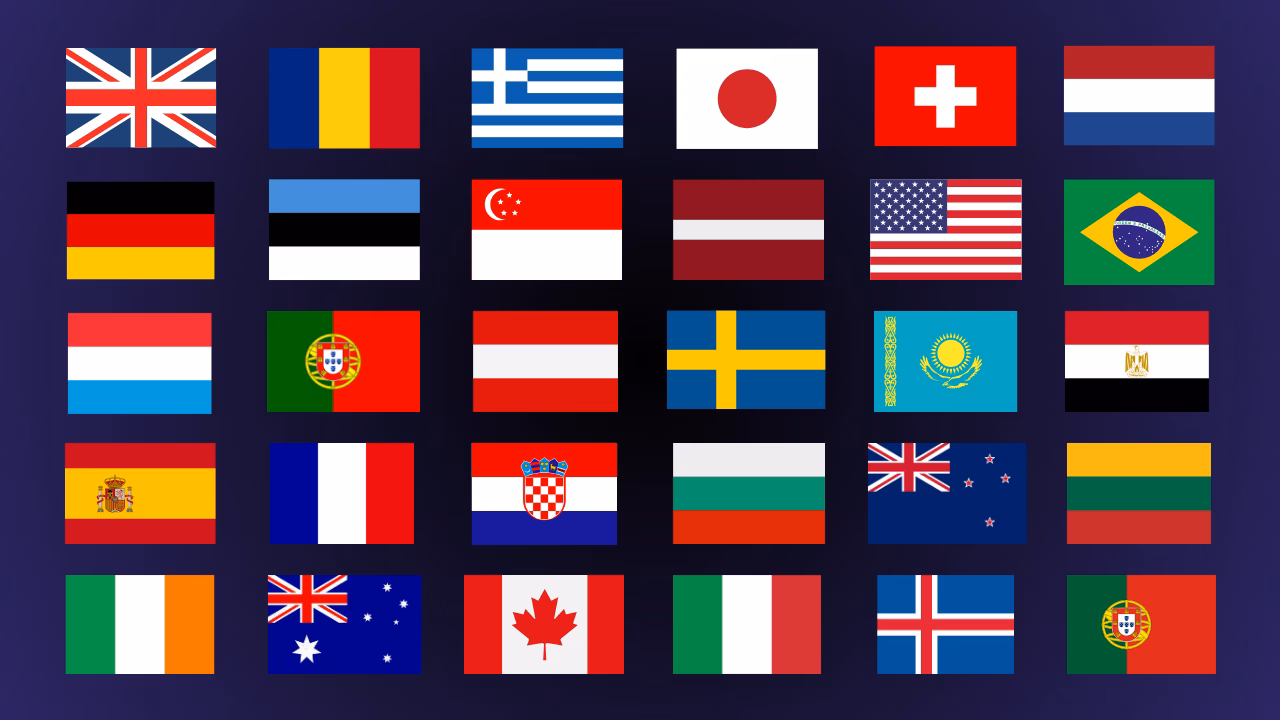 A variety of different country flags representing global reach.