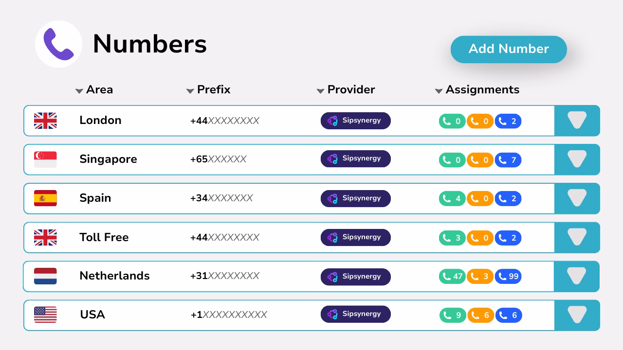 Diagram showing international number management.