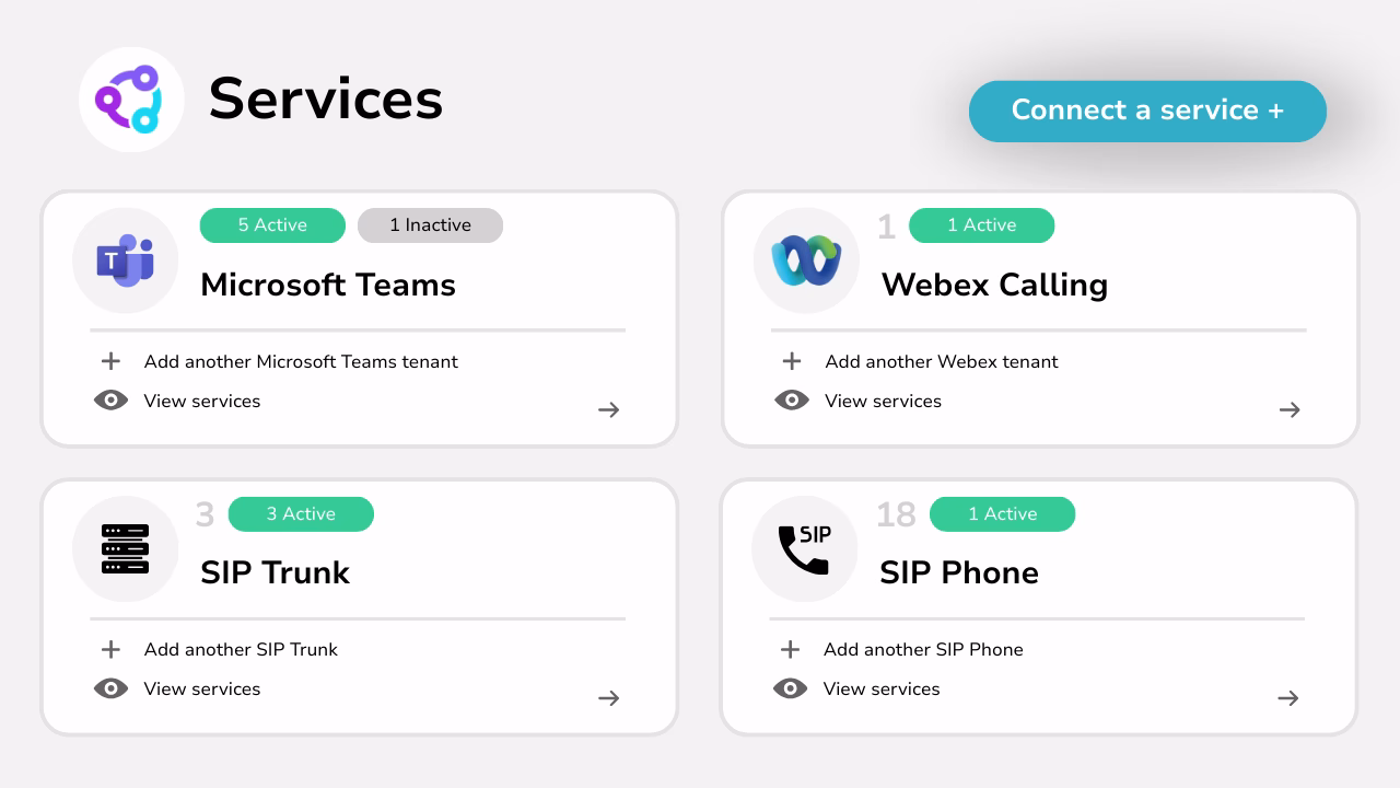 Diagram showing multiple connected services with a button to add more.