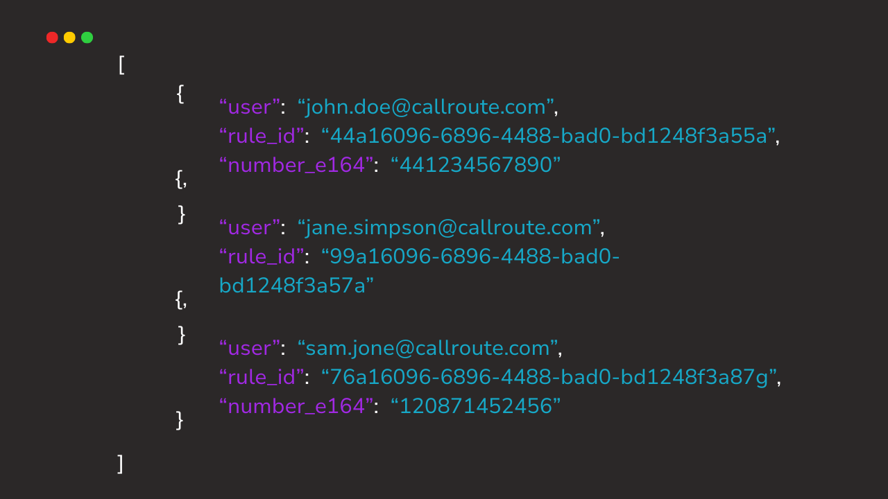 Manage Teams Users 7 – Integrate With Your Service Management Platform Code script representing sercive integration with the platform, with user name. rules and numbers.