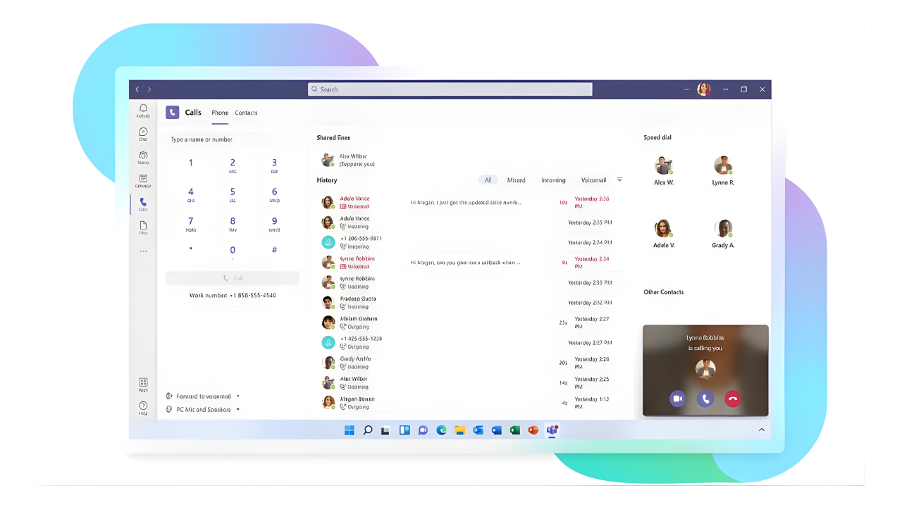 Microsoft Teams 6 – Teams Shared Calling Diagram showing Teams shared calling ideal for reception and frontline environments.