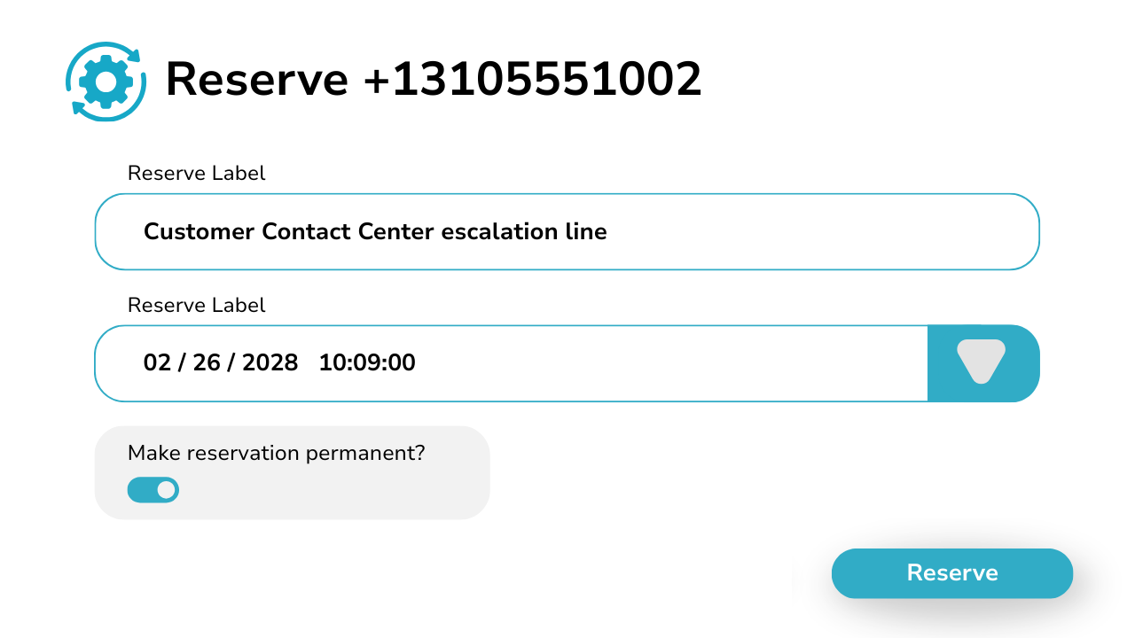 Phone Numbers 5 – Reserve Numbers To Prevent Accidental Assignment Diagram showing numbrer reservation with labels, dates and times.