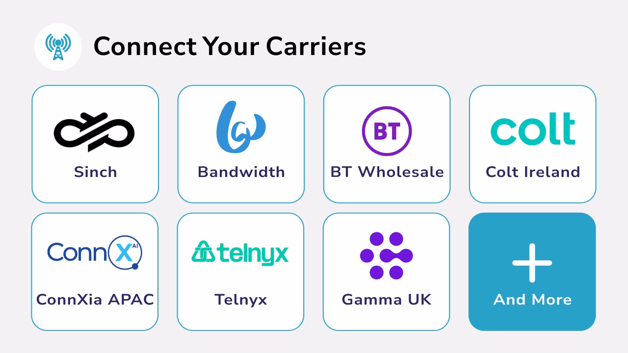 connect-your-carriers Diagram showing multiple operators that can connect with Callroute.
