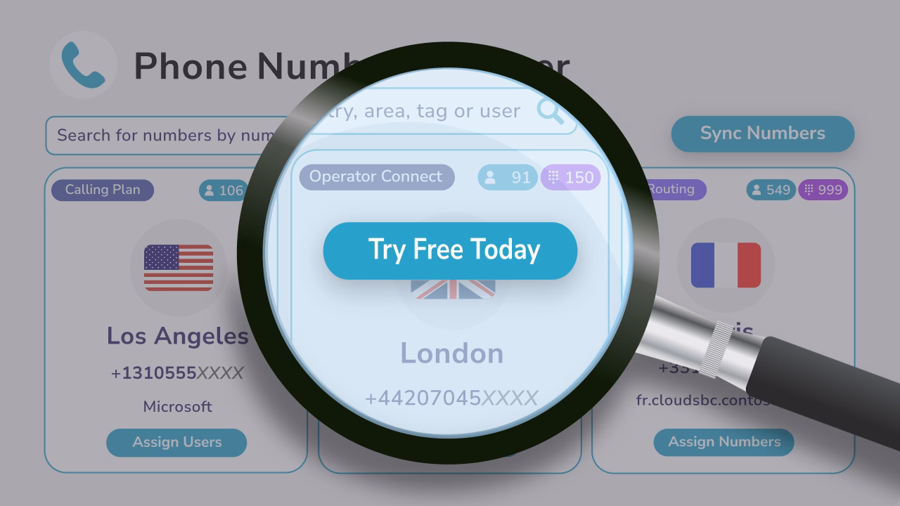 free-trial Diagram showing callroutes phone number manager with indicating a free trial is available.