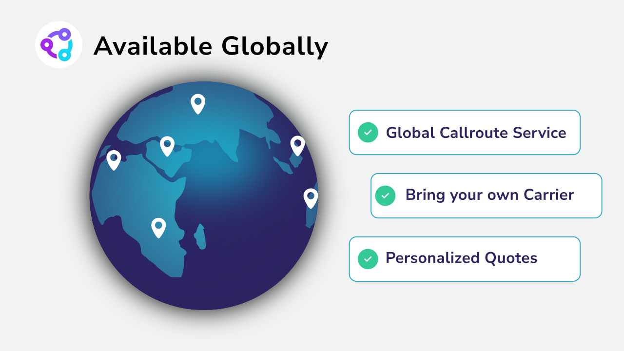 international-customers Diagram of a globe with points on it indication the global availabiligy of Callroute.
